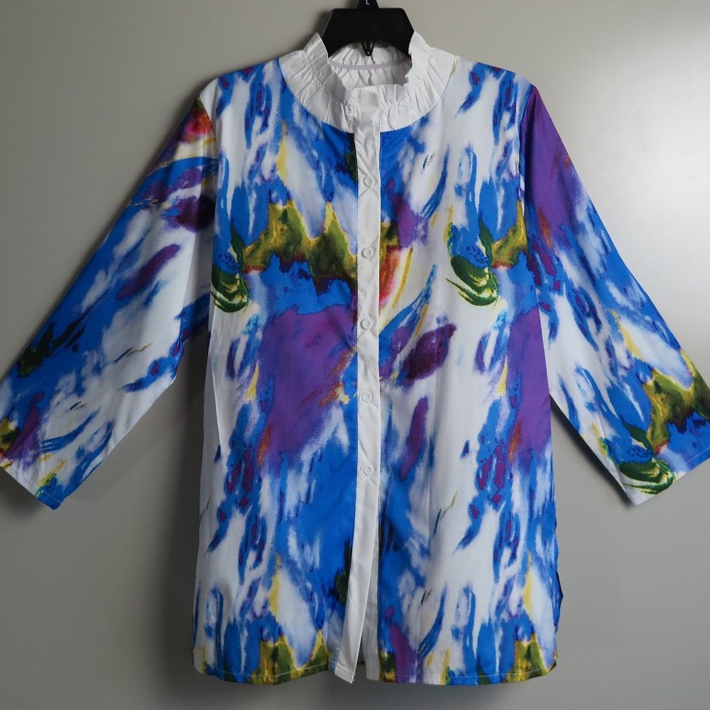 NWOT MISSLOOK Multi-Color Printed Turn-Down Collar Button-Up Tunic Blouse Sz 3XL - Picture 3 of 9